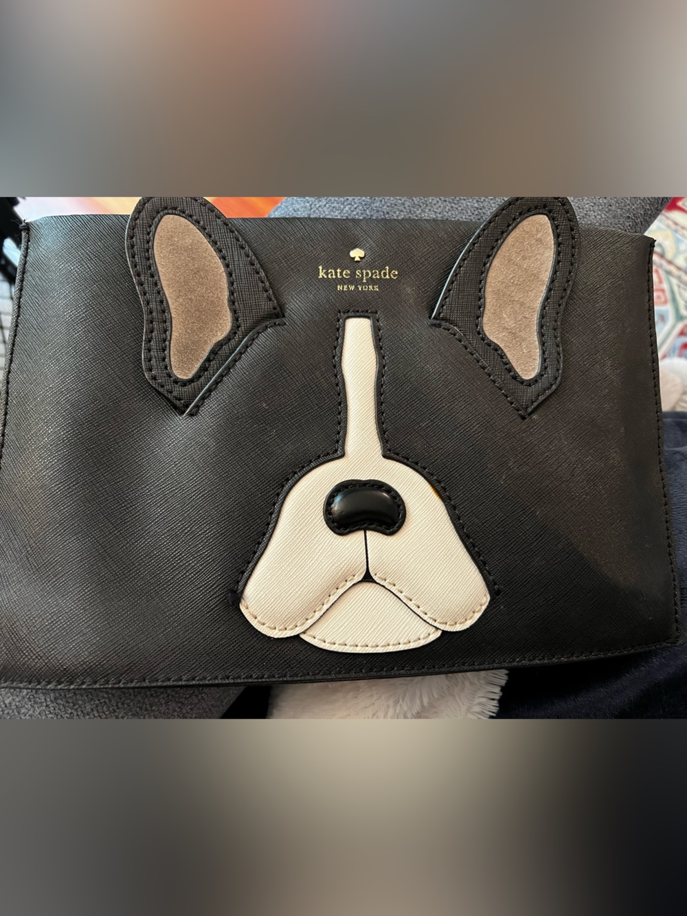 Kate Spade Black & Cream Dog Face Crossbody
